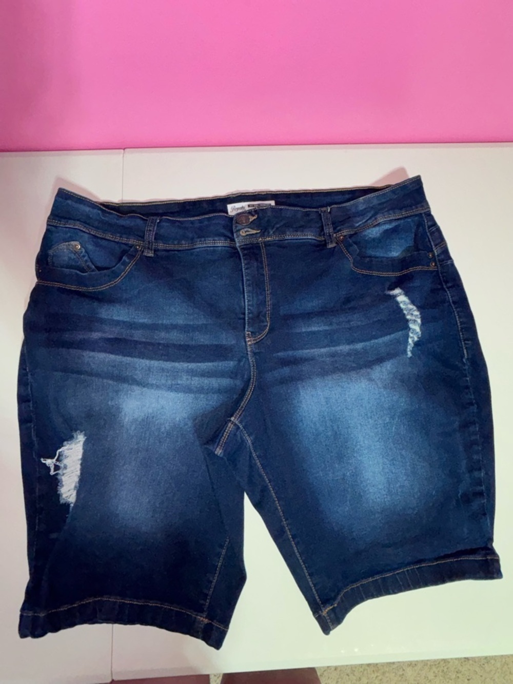 Royalty For Me WannaBettaButt Dark Blue Distressed Denim Bermuda Women’s Shorts